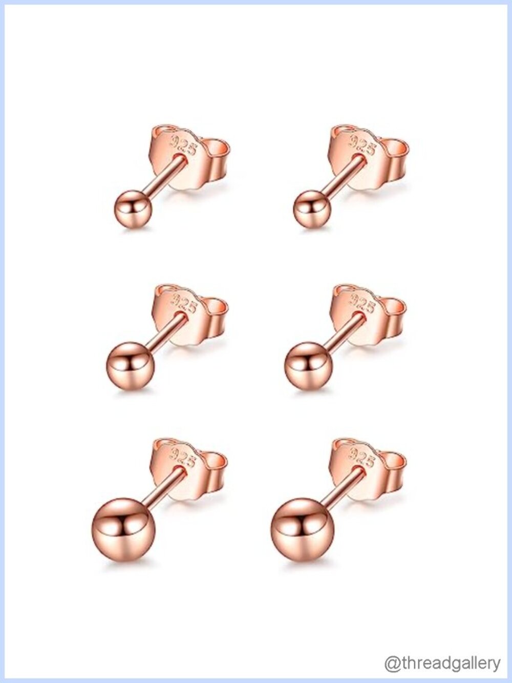 Sterling Silver Round Ball Stud Earrings 3 Pairs Hypoallergenic 2/3/4mm